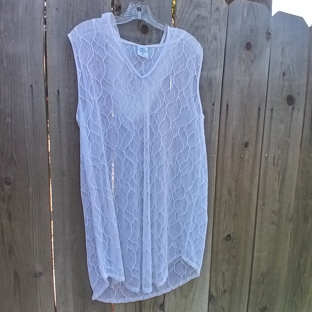 Alexa & Stella Womens Beach Pool Cover Up Sz 2X White Pullover V Neck With Hat
